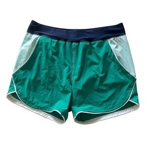 Lands' End Women's Size 14 Swim Shorts Green Blue Colorblock Pockets 5" Inseam